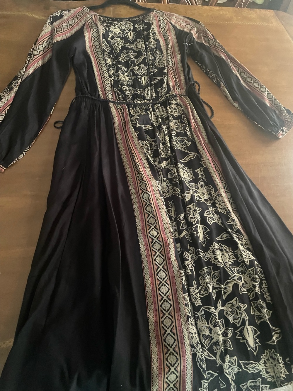 Cleobella Black Maxi Dress with Cream Floral & Red Trim.New without tag
